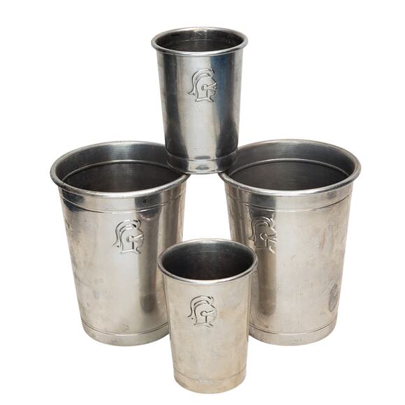 Spartans Trojan Soldier Barware Embossed Metal Cups Silver Vtg 3.5" - Picture 1 of 8